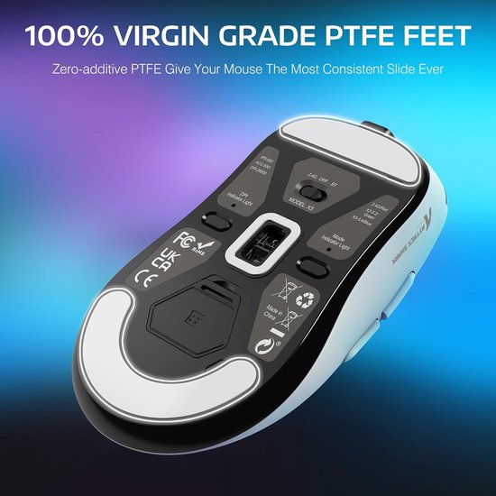 ATTACK SHARK X3 Kabellose Gaming-Maus - Kabelgebunden/2.4G/BT5.4 - Leichtgewicht 49G - 26000DPI - Weiß