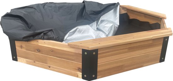 AXI Onno XL Sandkasten 150 x 150 x 23 cm in Braun/Anthrazit – Mit Sitzbänken – Mit Schutzhülle – 100 % FSC-zertifiziertes Zedernholz – Großer Sandkasten für Kinder