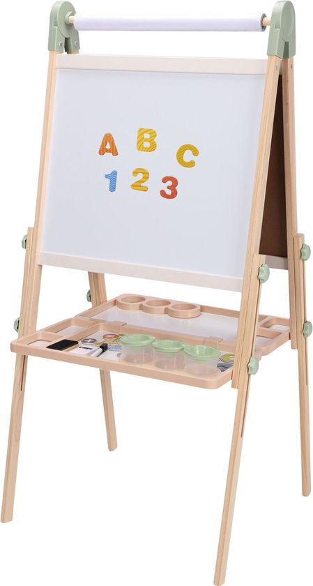 Sunny Luna Aktivitäts-Zeichentisch – Verstellbarer Kinder-Zeichentisch aus Holz – Spiel-Zeichentisch mit Whiteboard und Kreidetafel – Magnettafel – Inklusive Papierrolle, Bechern und Zubehör – Lernspielzeug