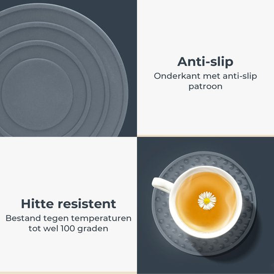 Castagnola Silikon-Untersetzer - Untersetzer für Gläser - Design-Untersetzer mit Halter - Untersetzer-Set - Anti-Rutsch - 6er-Set - Grau