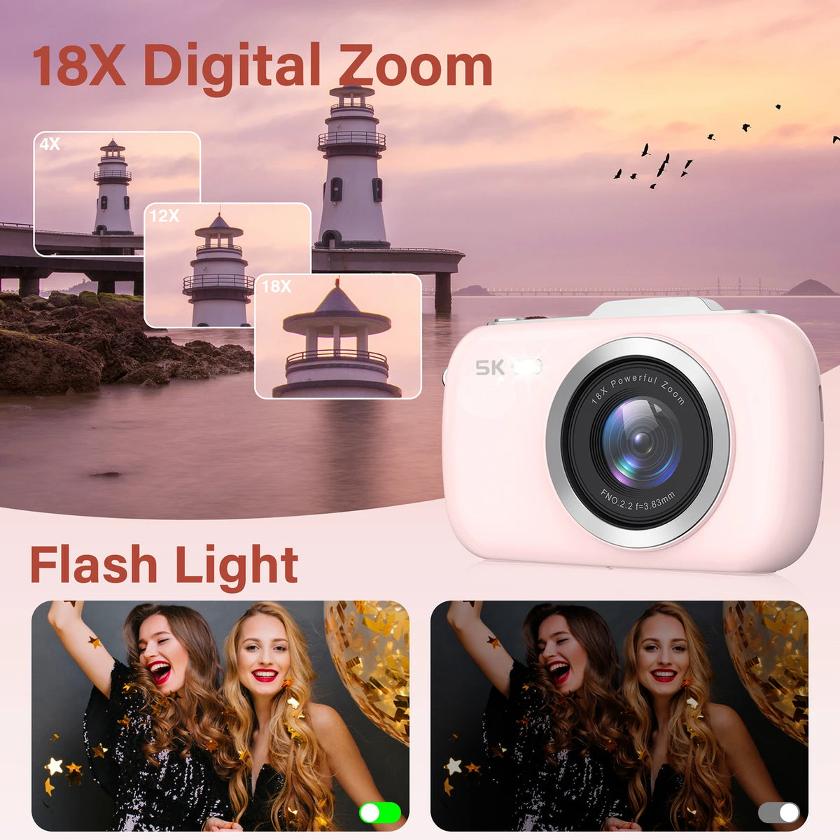 KOMERY G7 5K Digitalkamera – 80 MP UHD, 18-facher Zoom, Vlog-Kamera – Weiß