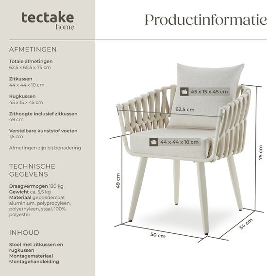 tectake® Gartenstuhl Lugano – Liegestuhl mit Aluminiumgestell – Gartenstuhl im Seil-Design – Garten-Sessel mit dicken Kissen – Für Garten oder Balkon – Terrassenstuhl – UV- und witterungsbeständig – Anthrazit