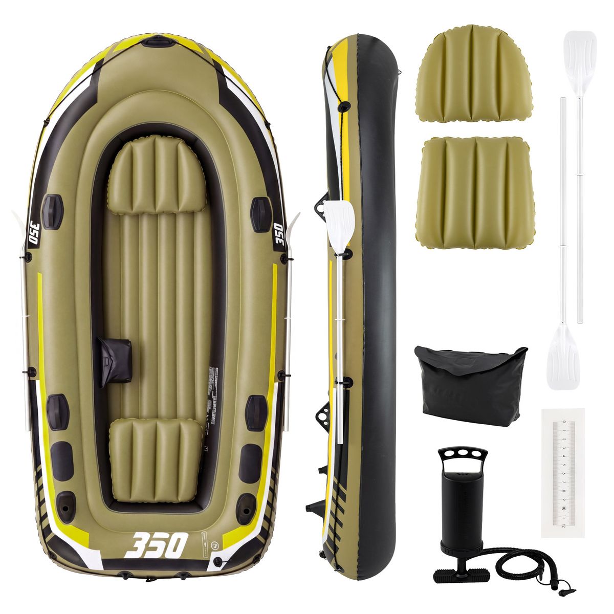 Coast Aufblasbares Fischerboot – 3 Luftkammern – inklusive Paddel und Pumpe – grün – 305 x 136 x 42 cm