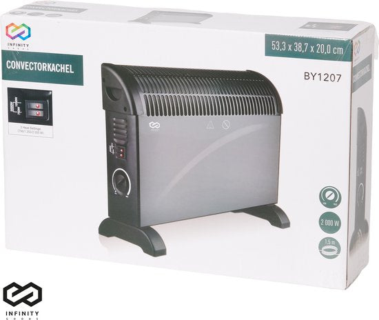 Infinity Goods Elektrische Convector Kachel - 750 / 1500 / 2000W - Verstelbare Thermostaat - Radiatorkachel - Oververhittingsbeveiliging - 35mÂ² - Zwart