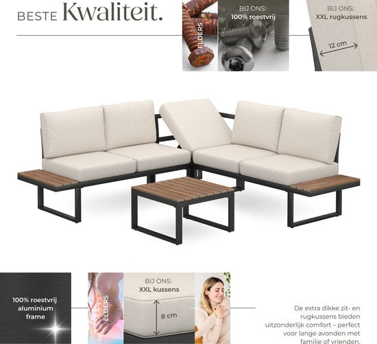 tectake® Gartenset - Loungeset 4-teilig - Wetterfeste Gartenmöbel mit Aluminiumgestell und Polyholztisch - Verstellbare Rückenlehne - Gartenmöbelset mit Kissen - Ideal für Garten, Balkon und Terrasse