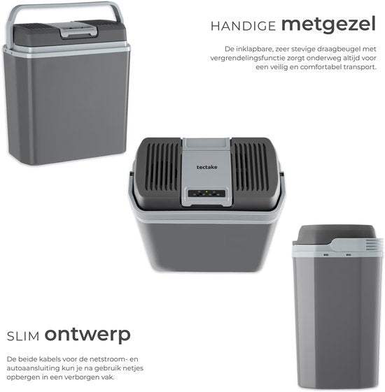tectake® Kühlbox – elektrisch – 24 Liter – Tragegriff – Auto-Thermobox – Warmhaltebox – 12-V- und 230-V-Ladegerät – Camping-Kühlschrank – Kühlen und Heizen