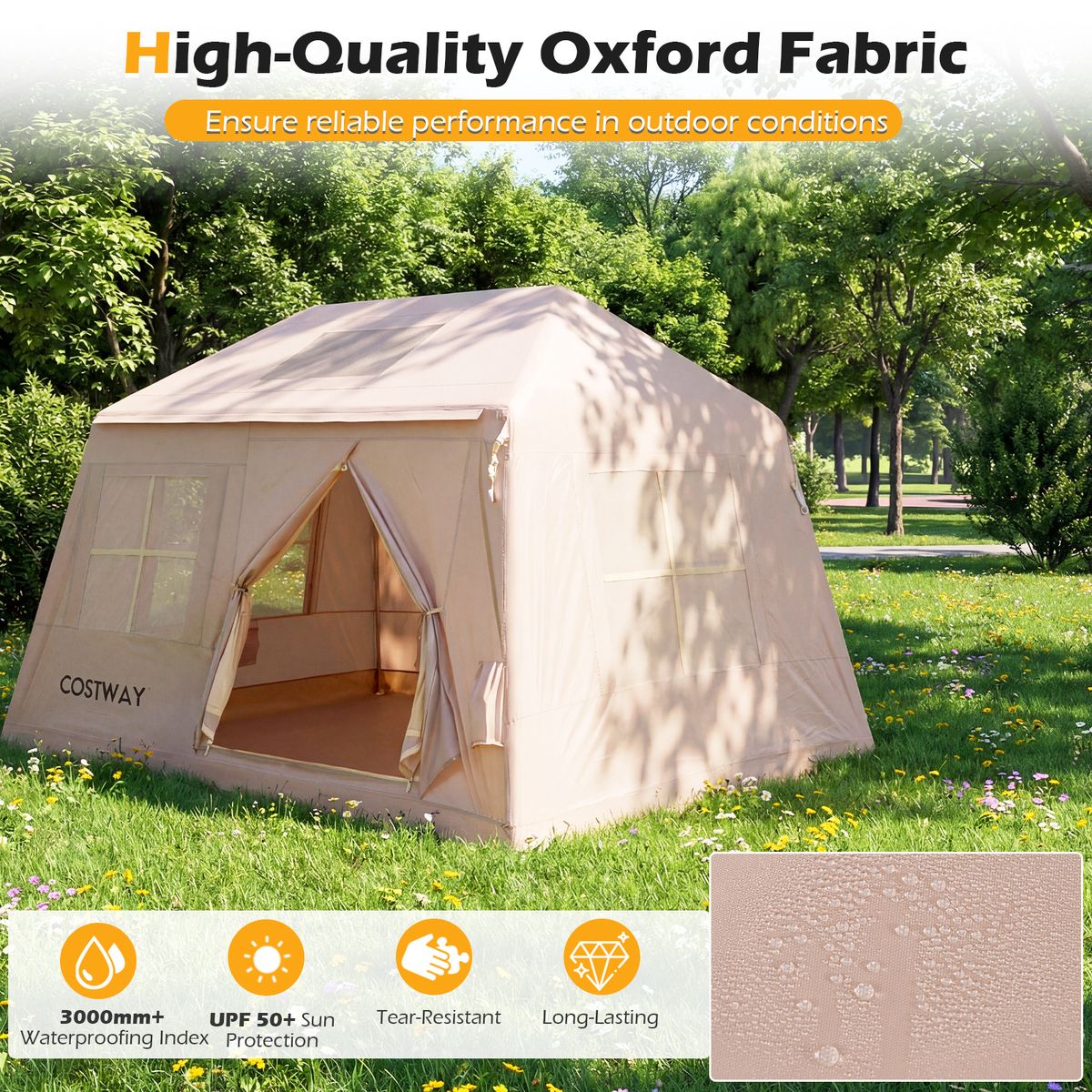 Coast aufblasbares Campingzelt – geeignet für 4–6 Personen – schnell aufzubauen – khaki 253 x 213 x 183 cm