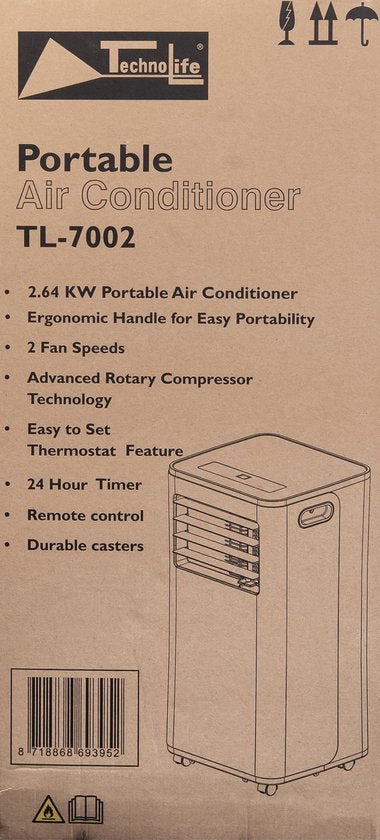 TechnoLife TL-7002 Mobiles Klimagerät - Klimatisierung - 7000 BTU - Weiß/Schwarz