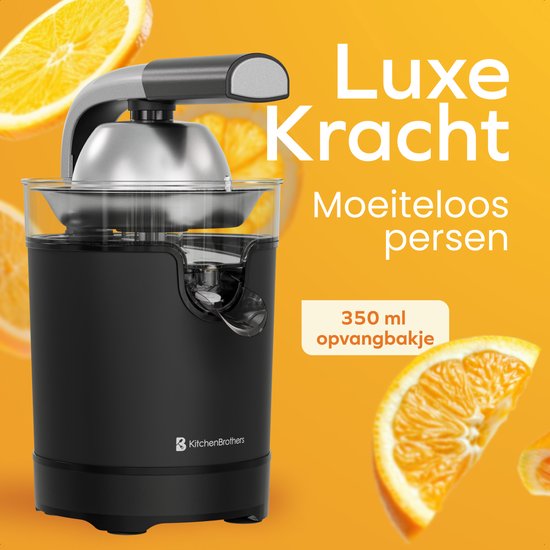 KitchenBrothers Zitruspresse - Kompakt - mit Ausgießer und Presshebel - 0,35 l - Schwarz