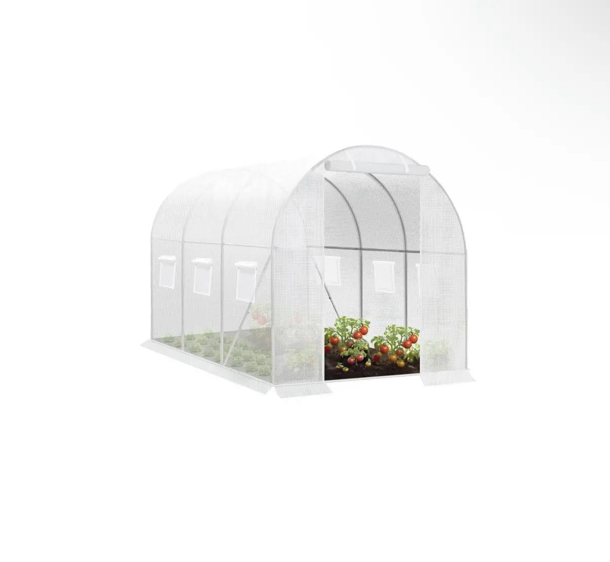 Woltu Foliengewächshaus 300x200x200 cm Weiß - Geräumiges Tunnelgewächshaus mit 6 Fenstern und Zip-Verschluss
