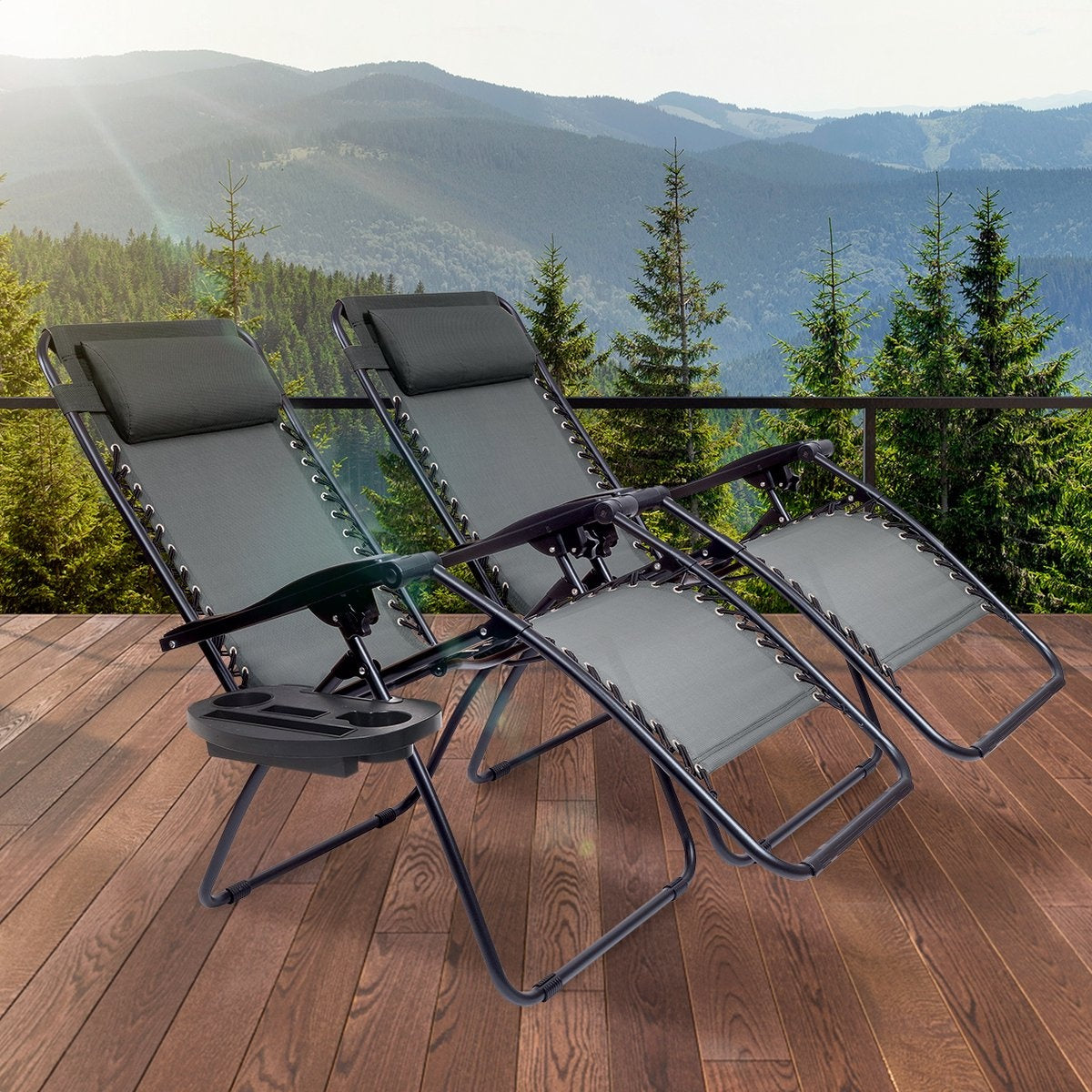 LifeGoods - Faltbare Gartenstühle - 2 Stück - 30°-90° verstellbar - Metall - Dunkelgrau