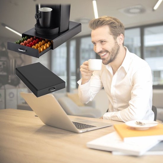 BRASQ Kapselhalter für Nespresso-Kapseln - Aufbewahrungsbox mit Schublade - 50 Tassen - Kaffeetassenhalter Schwarz