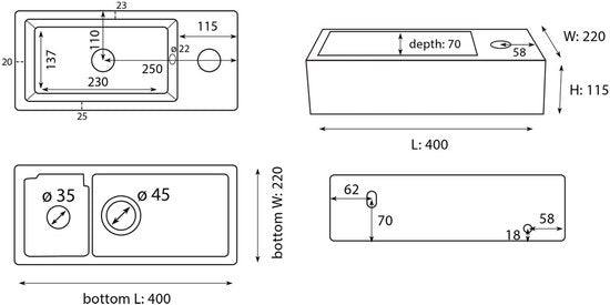 Differnz Hura L Waschbecken-Set – Toilettenwaschbecken aus Keramik – Für Warm- und Kaltwasser geeignet – Farbe: Weiß – Ideal für Toilette oder Badezimmer – Maße: 40 x 22 x 11,5 cm – Gewicht: 6000 Gramm
