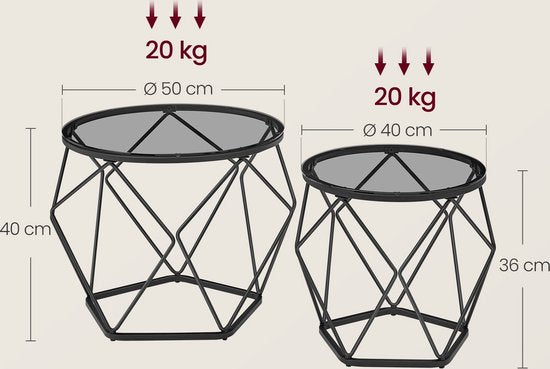 2-teiliges Beistelltisch-Set - Beistelltische - gehärtetes Glas Stahl - leicht - einfache Montage - modernes Design - 50 cm x 40 cm x 40 cm und 40 cm x 36 cm x 36 cm