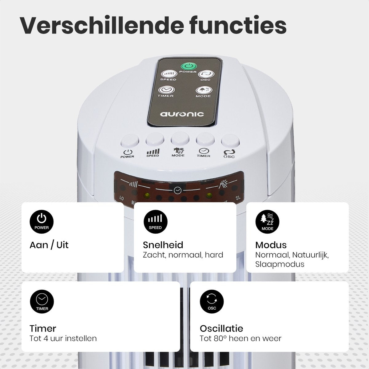 Auronic Tower Fan - Standventilator mit Fernbedienung - Timer - 50W - 45dB - 74cm - Weiß