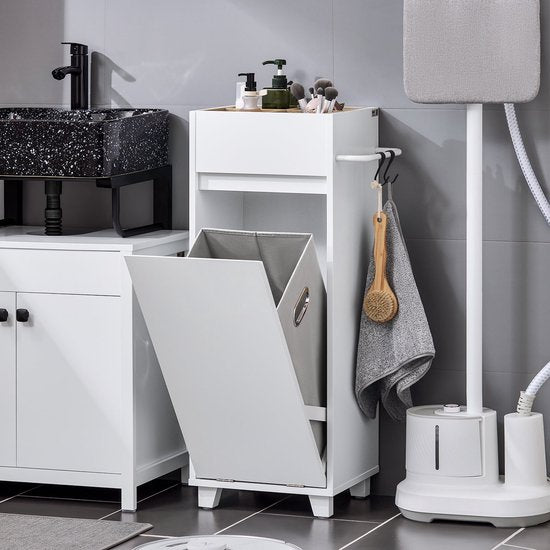SoBuy BZR159-W Wäscheschrank - Weißer Badezimmerschrank mit Ablagefächern