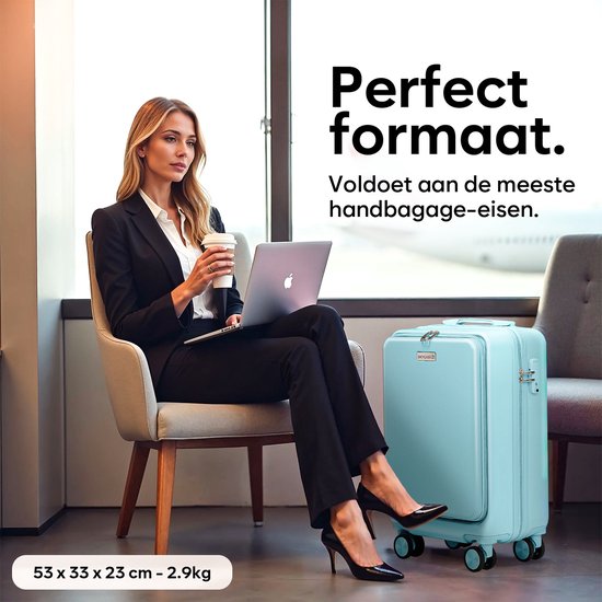 Skycases Handgepäck Koffer 35L - Leichter Trolley - Spinner-Räder - TSA-Schloss und Laptop-Fach - Reisekoffer mit praktischer Fronttasche - 55 cm - Hellblau