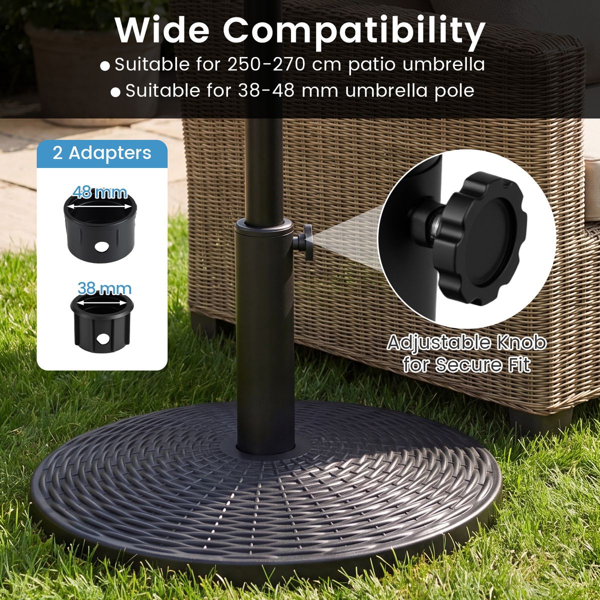 Coast Sonnenschirmständer – Rattan-Optik – mit Betonfüllung – für Sonnenschirmstangen 38/48 mm – schwarz