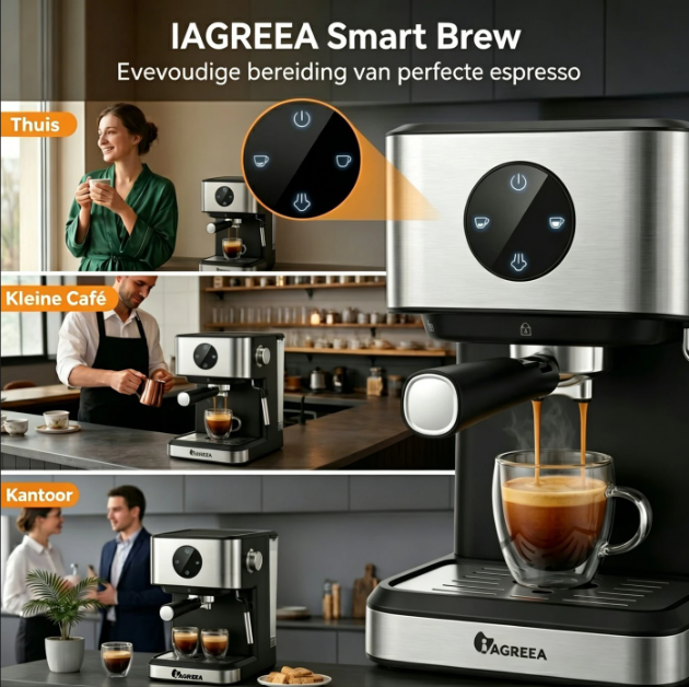 Iagreea Espressomaschine CM3050 – 20 bar – Dampfdüse – 1,5 l – Edelstahl