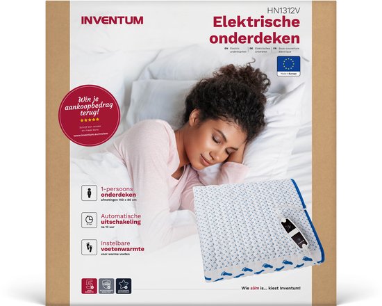 Inventum HN1312V - Elektrisches Unterbett - Separate Fußzone - 1 Person - 150 x 80 cm - Vlies/Baumwolle - Weiß/Blau