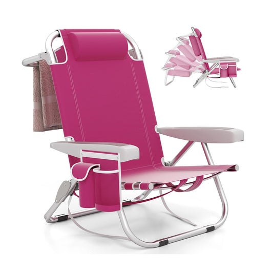Coast Beach Chair Verstellbare Rückenlehne 5-Positionen faltbare Liege mit Becherhalter und Staufächern Rosa 66x65x78 cm - 2 Stück