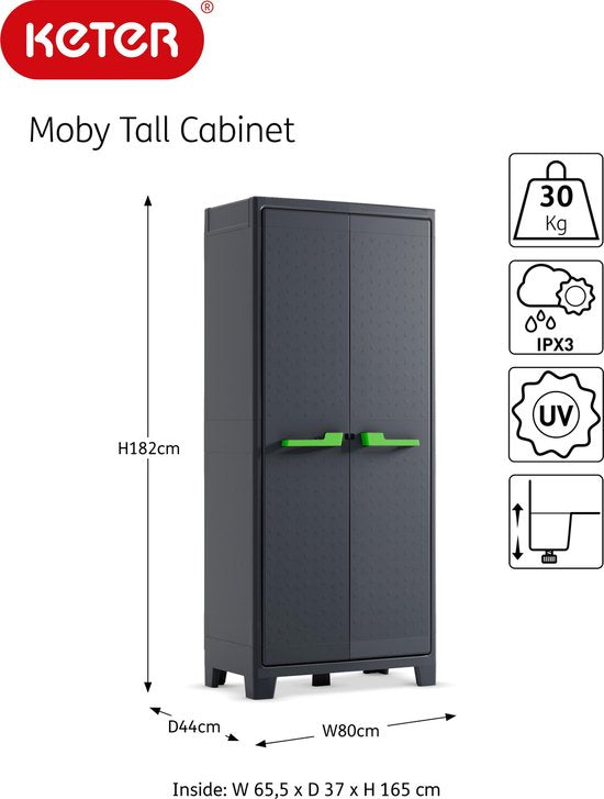 Keter Moby Hochschrank - 4 Fachböden - 80x44x182 cm - Anthrazit