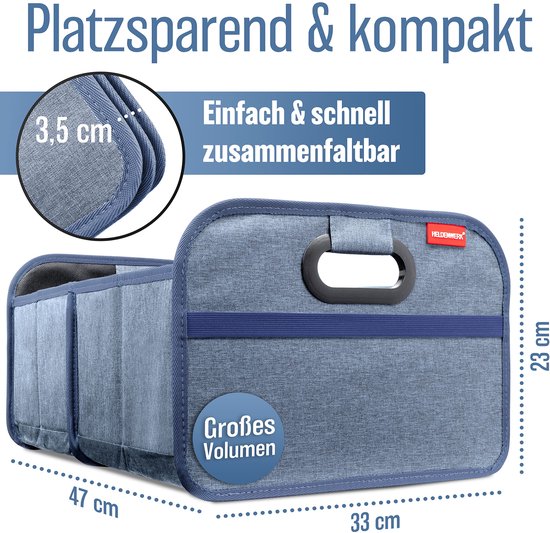 HELDENWERK Faltbare Kofferraumtasche mit rutschfestem Klettverschluss - Kofferraum-Organizer, Auto-Faltbox, Einkaufstasche - verstärkt und stabil