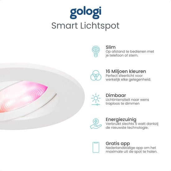 Gologi Smart Einbaustrahler - Smart LED Downlight Dimmbar - Neigbar - RGB+CCT Licht - Gu10 LED Lampe - Weiß