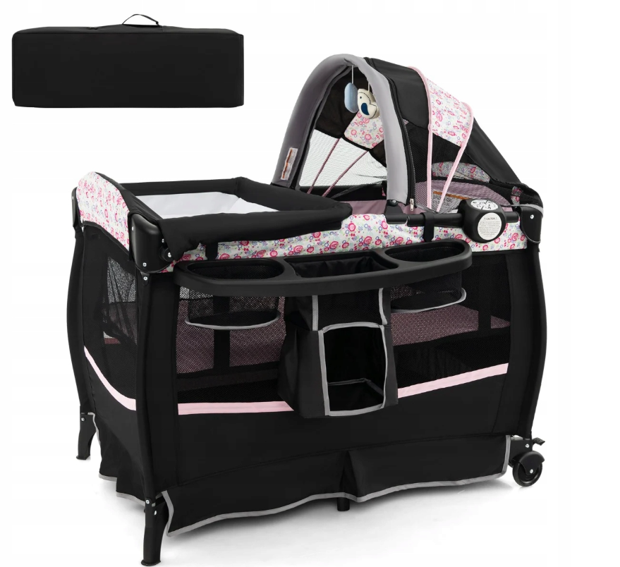 Coast 4-in-1 faltbares Babybett mit Baldachin und Matratze - 102 × 73 × 80 cm - Schwarz