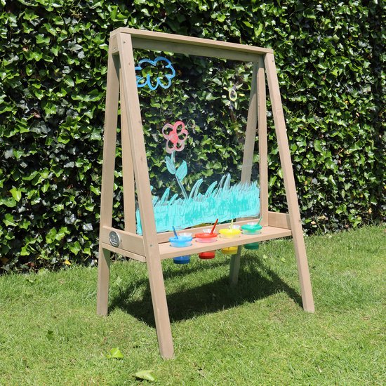 AXI Eric Malständer aus Holz in Naturbraun – Maltisch für Kinder für drinnen und draußen mit Plexiglasplatte und 4 Farbtöpfen – 50 x 70 x 105 cm