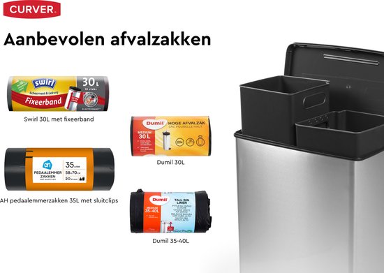 Curver Decobin Duo Mülleimer – 26 l + 26 l – rechteckig – Silber-Metallic