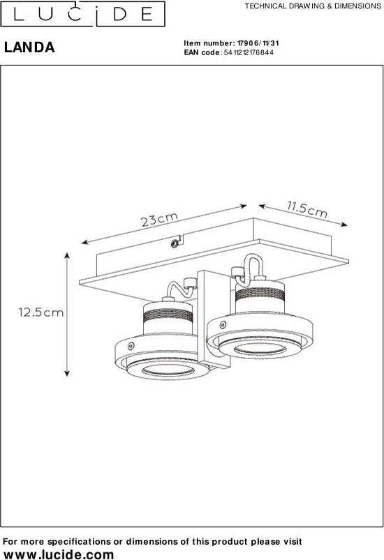 Lucide LANDA Deckenstrahler – LED „Dim to warm“ – GU10 – 2×5 W 3000 K/2200 K – Weiß