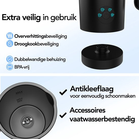 Aviro Milchaufschäumer mit Ausgießer - Elektrisch - 300ML - 4-in-1 - Milchaufschäumer - Milchschneebesen - Milchaufschäumer - Schwarz
