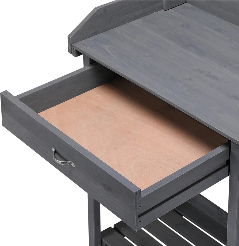 Yaheetech Beistelltisch mit Spülbecken 114,8 x 45 x 121 cm – Grau – Pflanzen-Tisch aus Holz mit Schublade und verstellbarem Regalboden
