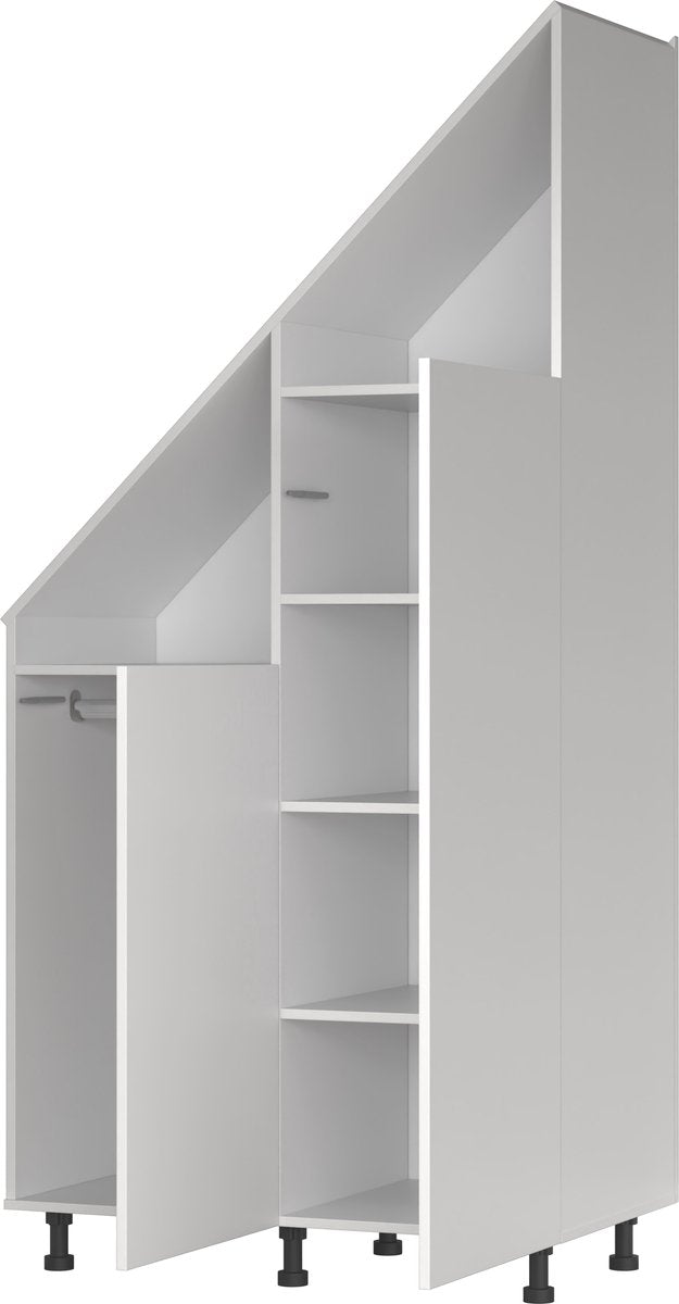 TheBestOf Furniture Aufbewahrungsschrank Weiß – Für schräge Wand – 91 x 47 x 94/182 cm
