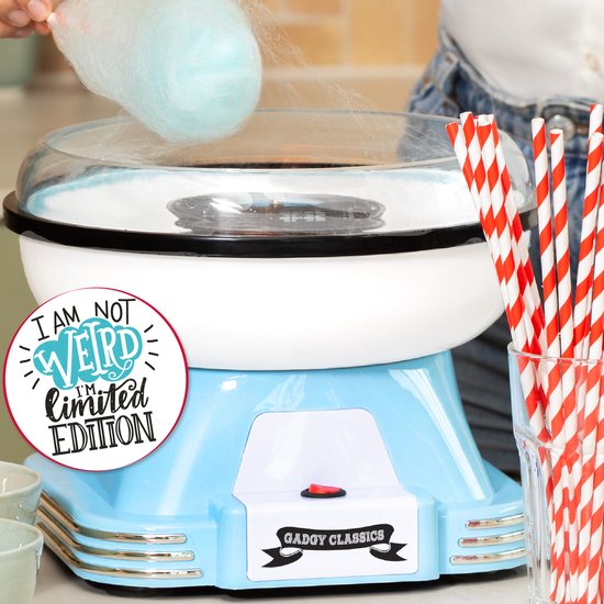 Gadgy Zuckerwattemacher Retro Blau - Mit 10 Stäbchen und Messlöffel - Zuckerwattemacher - Süßigkeiten - Kinderparty