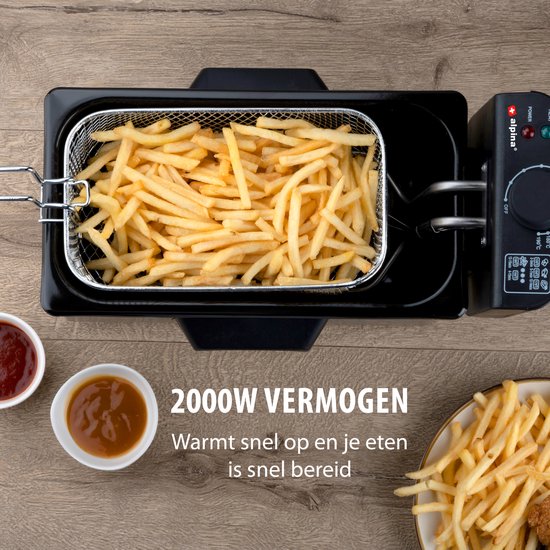 alpina Friteuse - Bratpfanne - 3 Liter - 2000 Watt - Edelstahl - Mit Thermostatknopf