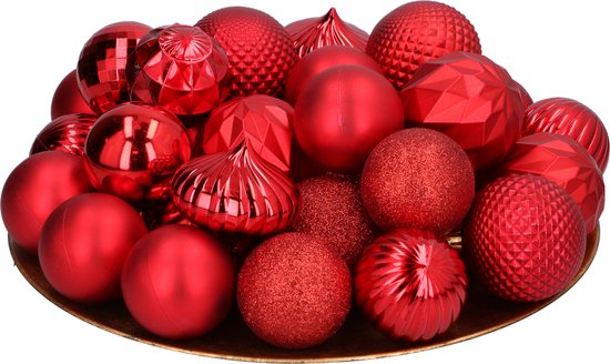 Giftsome Set mit roten Weihnachtskugeln – 60 Stück Weihnachtskugeln aus Kunststoff – 6/7 cm