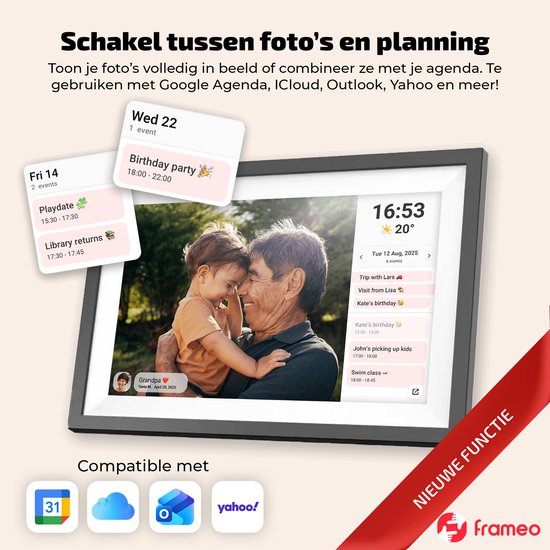 Denver Digitaler Bilderrahmen 15,6 Zoll – XL – Full HD – Frameo-App – Fotorahmen – Digitaler Kalender – WLAN – 16 GB – IPS-Touchscreen – PFF1501B