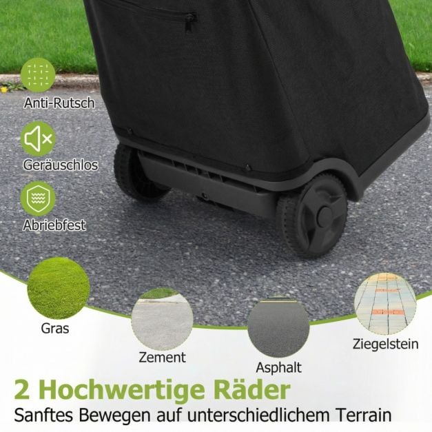 Coast Shopping Trolley Schwarz - faltbarer 50L Einkaufswagen mit 3 Fächern und verstellbarem Griff - 40 x 36 x 58/90 cm