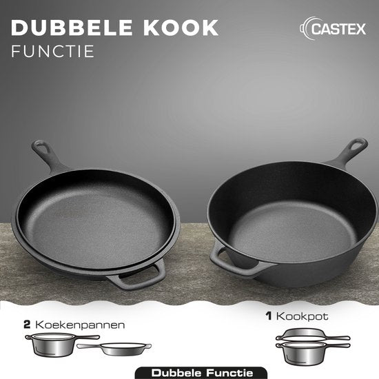 Castex Duocraft Gusseisen Pfanne - Kasserolle Induktion - Kasserollen - Eintopf Pfanne - Brot Pfanne Gusseisen - Simmer Pfanne