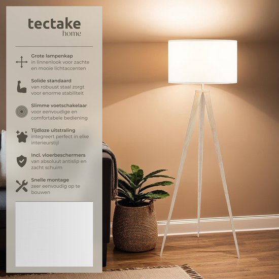 tectake Lunaris Stehlampe – Dreifuß – Lampenschirm in Leinenoptik – E27 – 158 cm