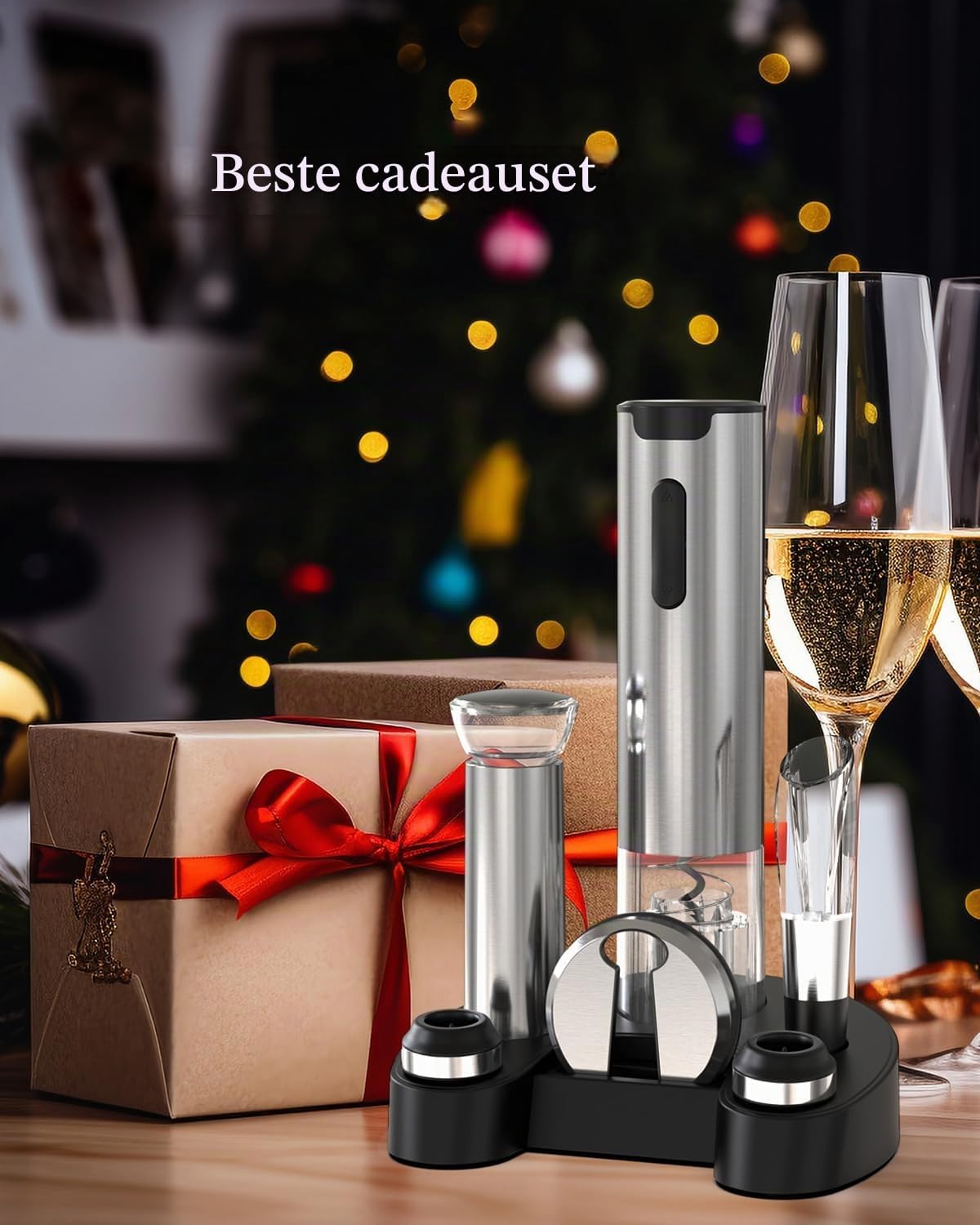 Circle Joy Elektrisches Weinöffner-Set – Wiederaufladbar mit Ladestation – Silber