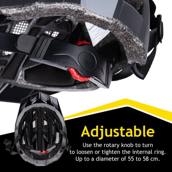 Dunlop Fahrradhelm - Mountainbike-Helm - Größe M - einstellbar 55-58cm - LED-Beleuchtung - Schwarz