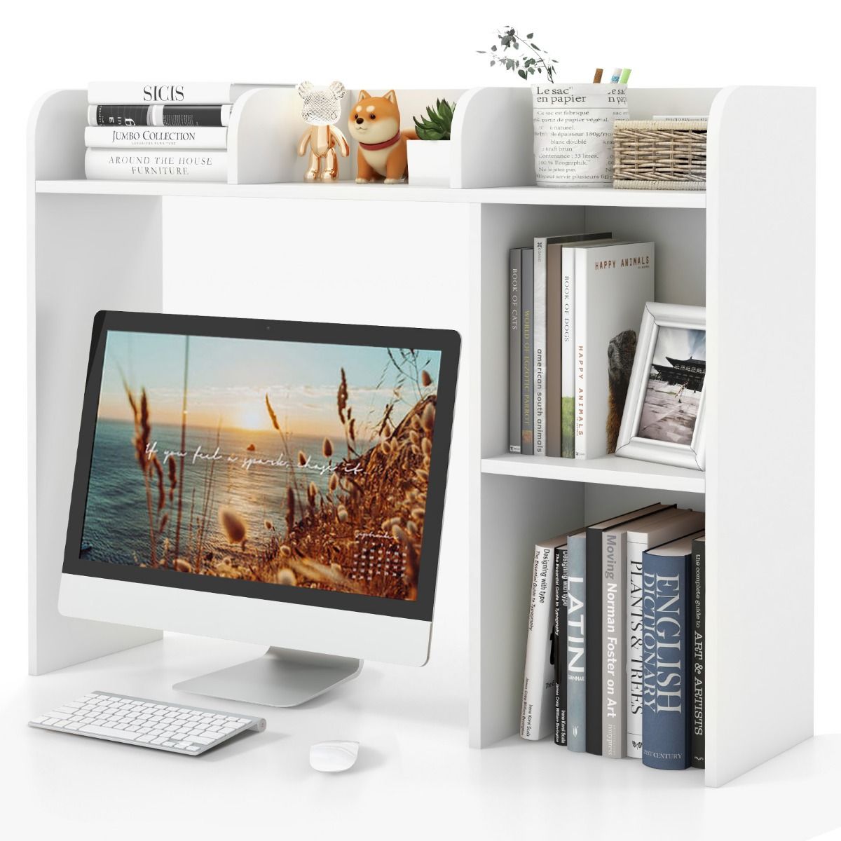 Coast Schreibtischregal – Tischregal mit 4 Einlegeböden – Offenes Aufbewahrungssystem – Weiß – 94 x 25 x 74 cm