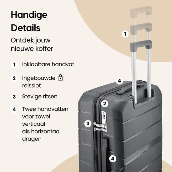 SKYCASES Urban Adventurer - Mittlerer Reisekoffer - Zahlenschloss - 44x27x66cm - 78L - Reisekoffer mit Kofferschloss - Spinner-Räder - Anthrazit