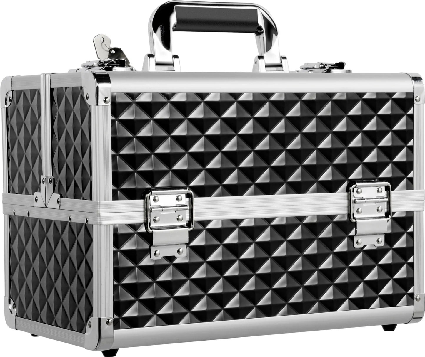 Yaheetech Schminkkoffer Beautycase - Mit 3 Schichten und verstellbaren Fächern und Schloss mit Schlüsseln - Für Kosmetiker und Friseure - Schwarzes Aluminium - 34,7 x 22,2 x 25 cm