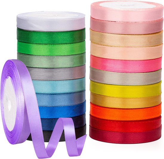 Feestio Satinband Set - 22 Farben Bänder - Geschenkband - Geschenkband - Dekorationsband - Farbband