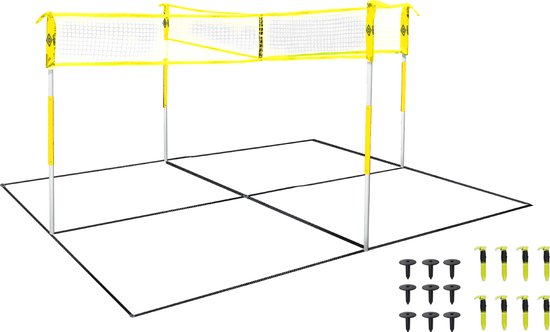 Umbro Sportnet – Spieleset – 168 x 400 cm – 4 Felder – Volleyballnetz – Badminton – Fußvolleyball – Crossnet – Schwarz/Gelb