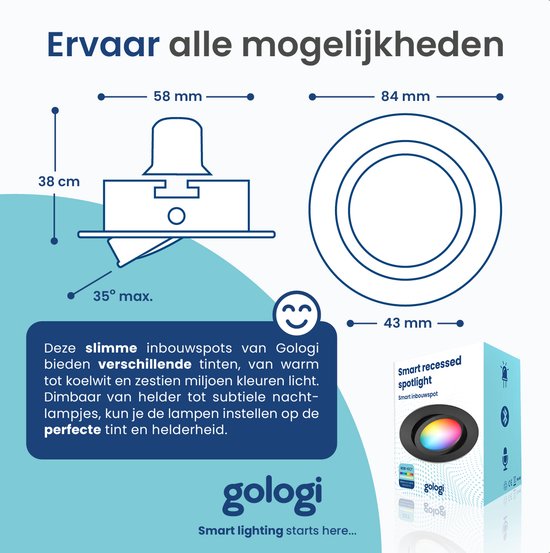 Gologi Smart Einbaustrahler - Smart LED Downlight Dimmbar - Neigbar - RGB+CCT Licht - Gu10 LED Lampe - Schwarz